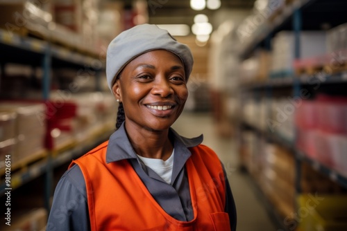 Portrait of a smiling middle aged female warehouse worker