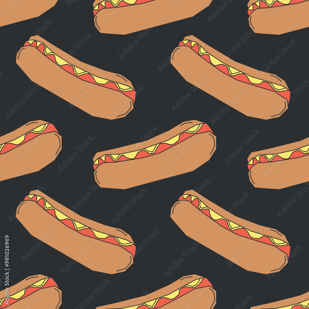 Seamless hot dog pattern. fast food background. Drawn food pattern Seamless hot dog pattern. fast food background. Drawn food pattern