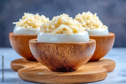 Acid produced during fermentation, giving foods like yogurt and sauerkraut their tangy flavor photo