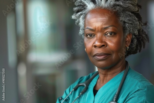 Portrait of a middle aged African American female registered nurse