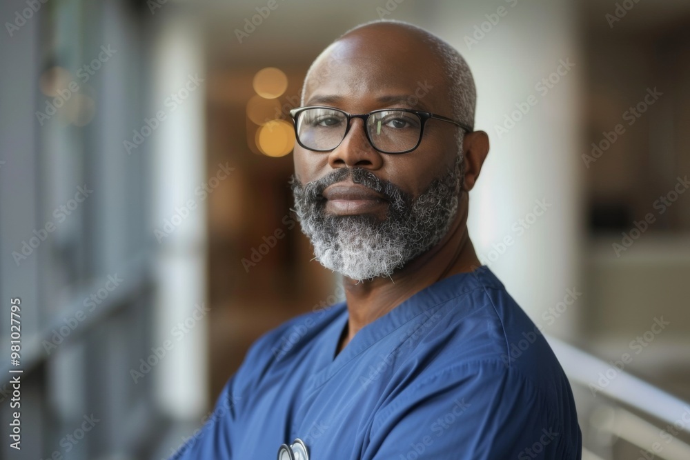 Fototapeta premium Portrait of a middle aged African American male registered nurse