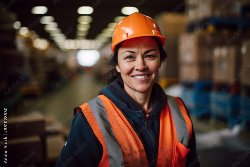Portrait of a smiling middle aged female warehouse worker Portrait of a smiling middle aged female warehouse worker