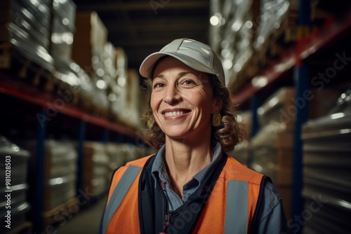 Portrait of a smiling middle aged female warehouse worker