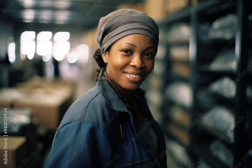 Portrait of a smiling middle aged female warehouse worker Portrait of a smiling middle aged female warehouse worker