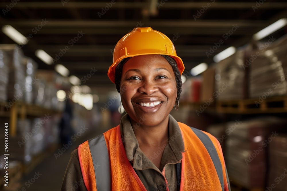 Portrait of a smiling middle aged female warehouse worker Portrait of a smiling middle aged female warehouse worker