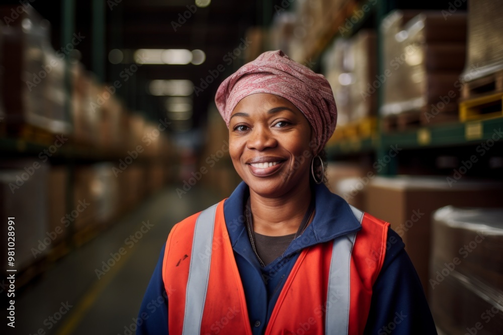 Portrait of a smiling middle aged female warehouse worker Portrait of a smiling middle aged female warehouse worker