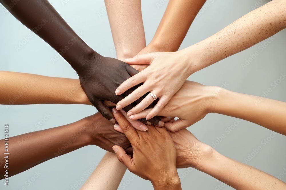 Group of hands together unity togetherness massage. Group of hands together unity togetherness massage.