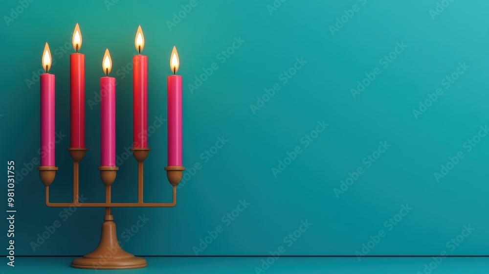 Fototapeta premium Colorful candles illuminate a vibrant teal background, creating a warm and inviting atmosphere perfect for celebrations.