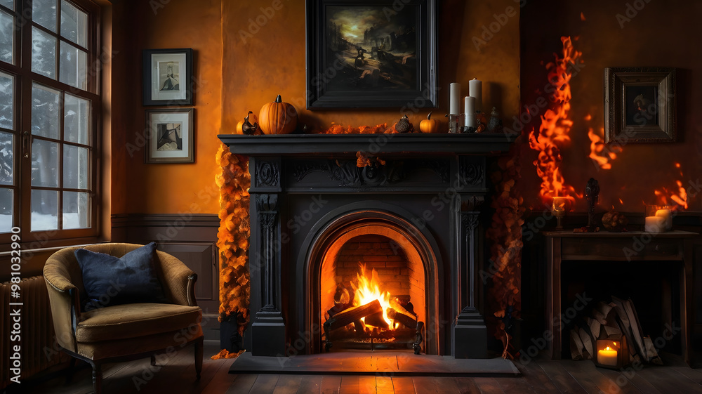 fireplace with christmas decorations, ai generated fireplace with christmas decorations, ai generated