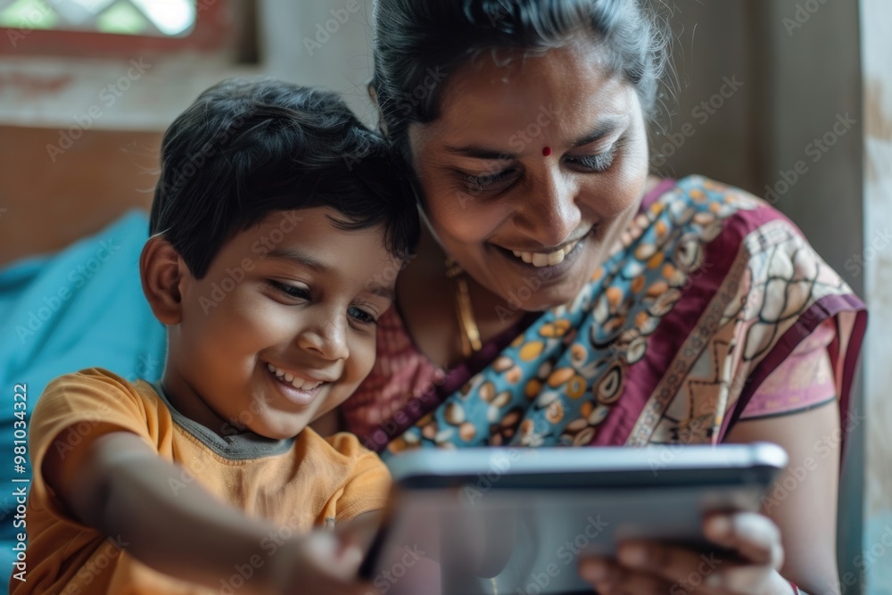 Indian mother and son smiling child adult. Indian mother and son smiling child adult.