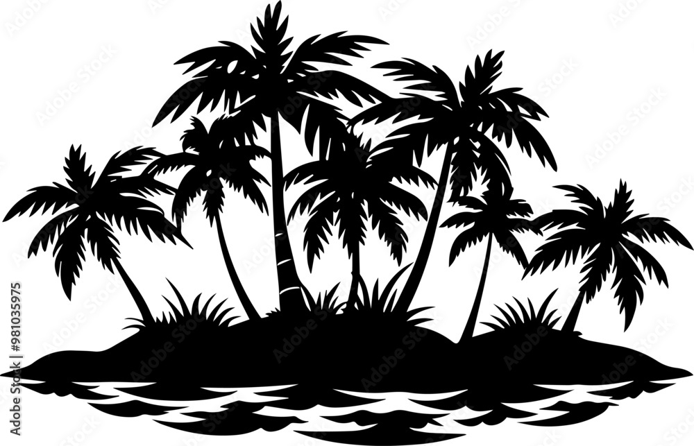 island with palm trees silhouette vector illustration island with palm trees silhouette vector illustration