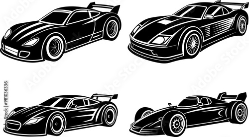 set of racing car silhouette vector illustration