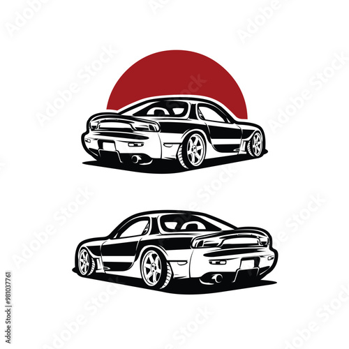 Japanese 90s Sport Car Rear View Vector Art Illustration. Best for Automotive Tshirt Design Illustration