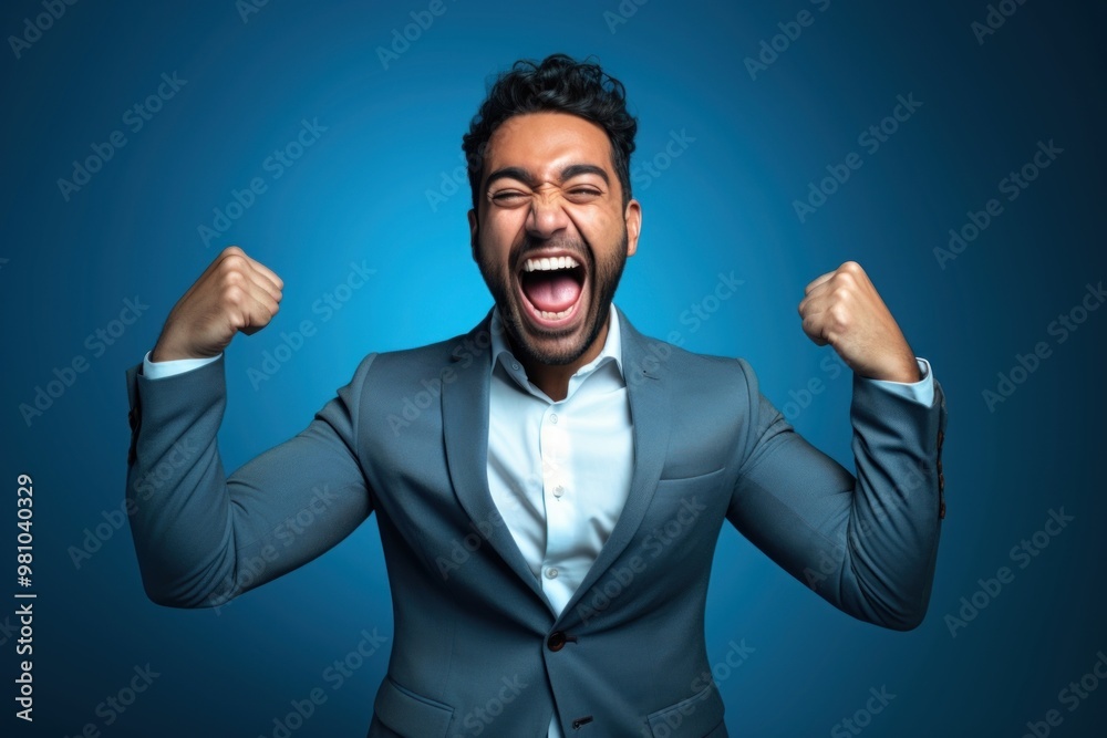 Happy young indian man shouting laughing success. Happy young indian man shouting laughing success.