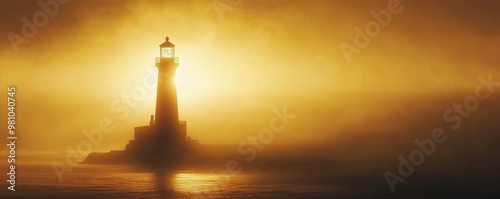 Lighthouse in the Golden Mist photo