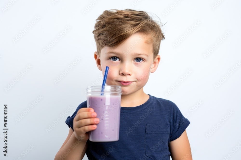 Boy drinking blueberry smoothie white background refreshment milkshake. Boy drinking blueberry smoothie white background refreshment milkshake.