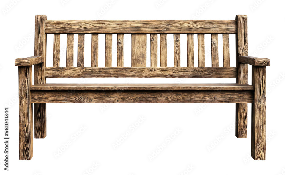 Rustic Wooden Park Bench on Transparent Background with Detailed Wooden Texture Rustic Wooden Park Bench on Transparent Background with Detailed Wooden Texture