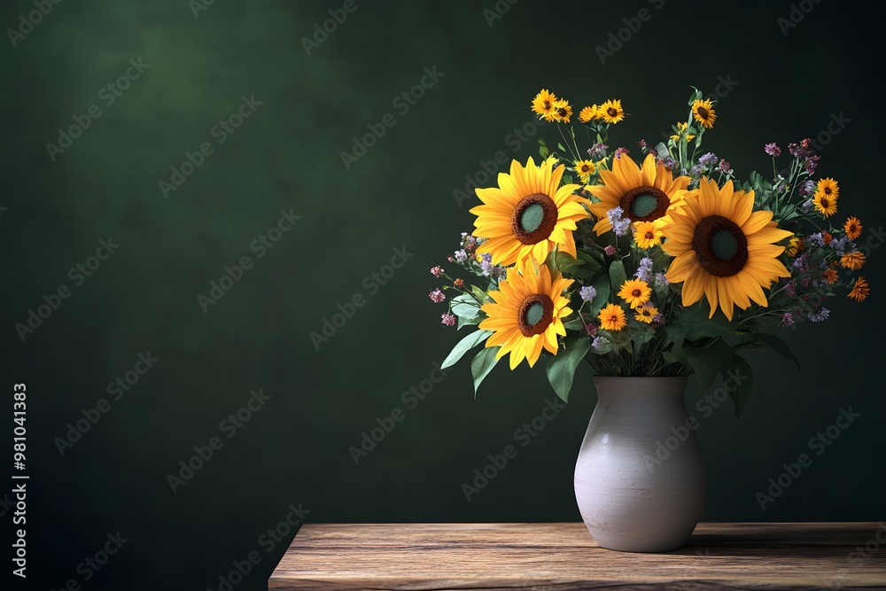Sunflowers in Vase with Dark Background Sunflowers in Vase with Dark Background