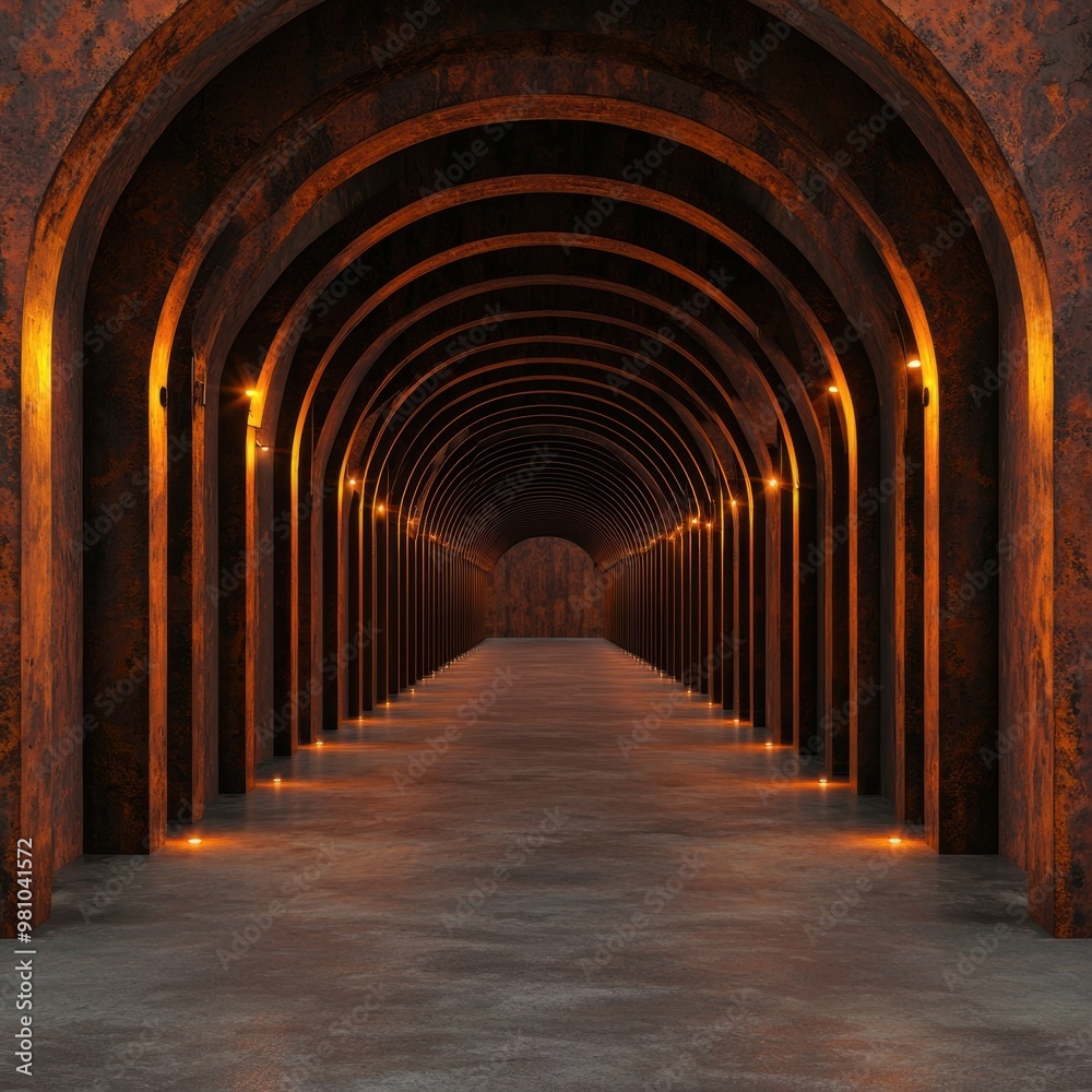 Atmospheric Arched Corridor in Industrial Setting Atmospheric Arched Corridor in Industrial Setting