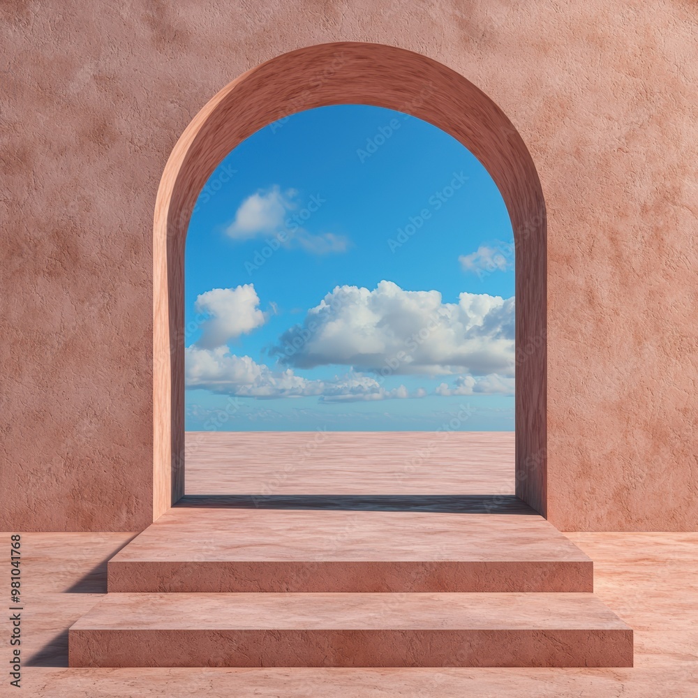 Obraz premium Open Archway View with Blue Sky and Clouds