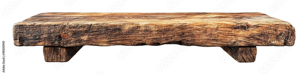 Rustic Wooden Coffee Table with Natural Edge Design on Transparent Background