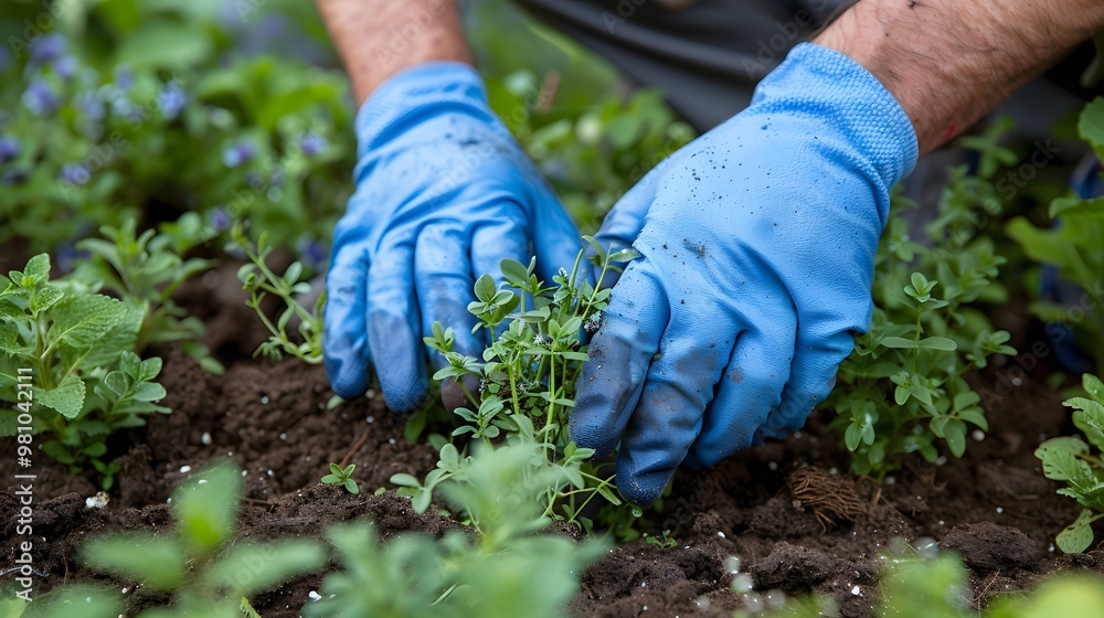 Senior Man Gardening: Planting in the Garden with a Soft Blurred Background Senior Man Gardening: Planting in the Garden with a Soft Blurred Background