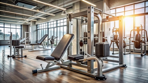 A sleek exercise machine with weights and bars sits in a modern gym, symbolizing strength, fitness, and dedication to a healthy lifestyle routine.