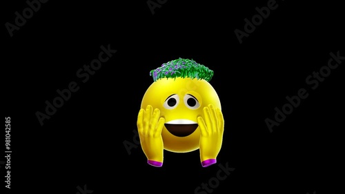 animated emote with hair, bouncing smiley, embarrassing, unpleasant, surprised, caught, transparent background, loop
