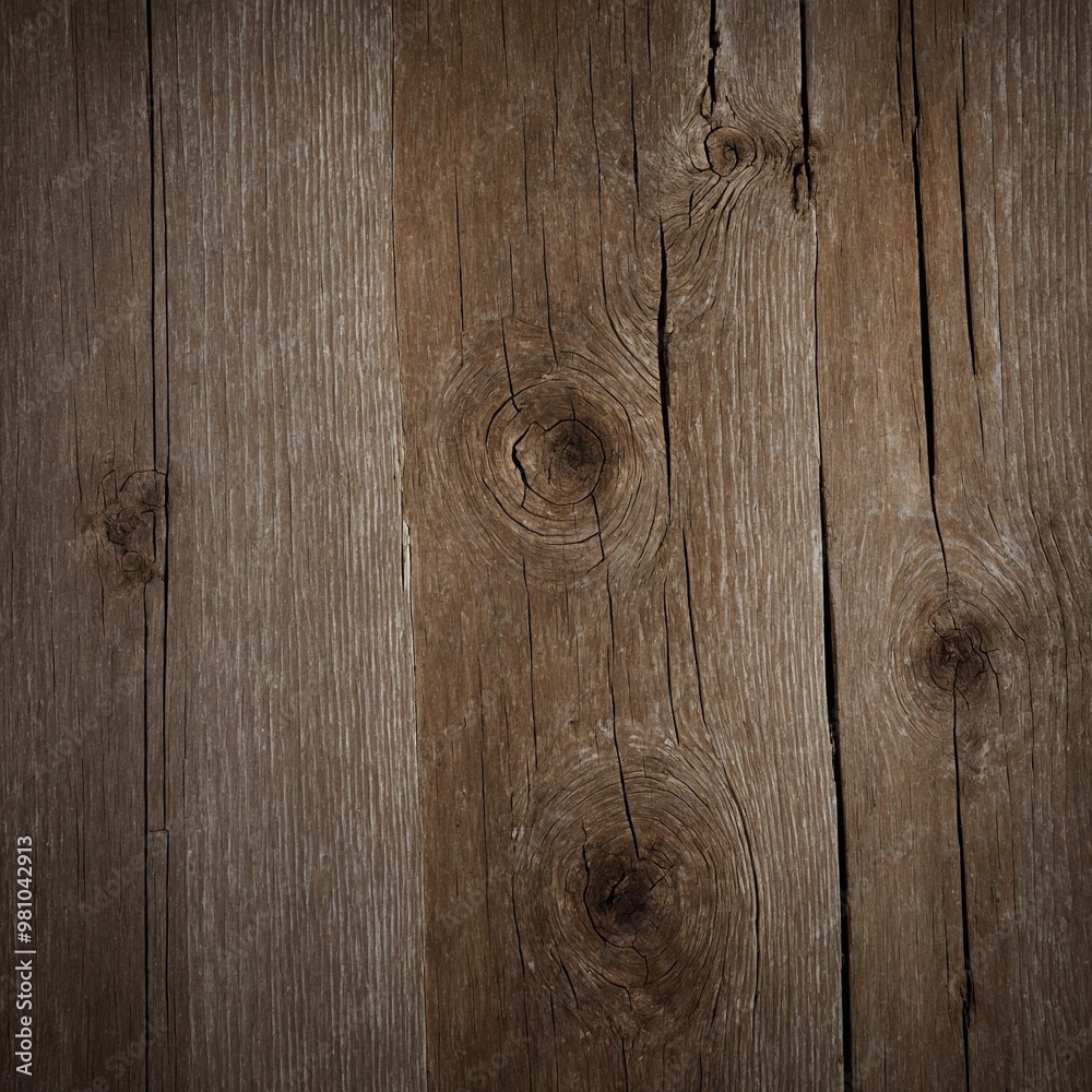 Obraz premium Weathered wooden planks with knots and cracks, creating rustic, textured background