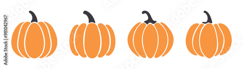 pumpkin color flat set icon
