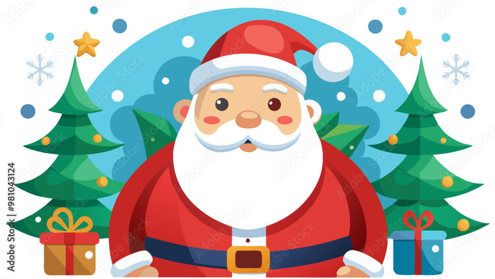 Fototapeta premium Joyful image of Santa with snowflakes and stars on background