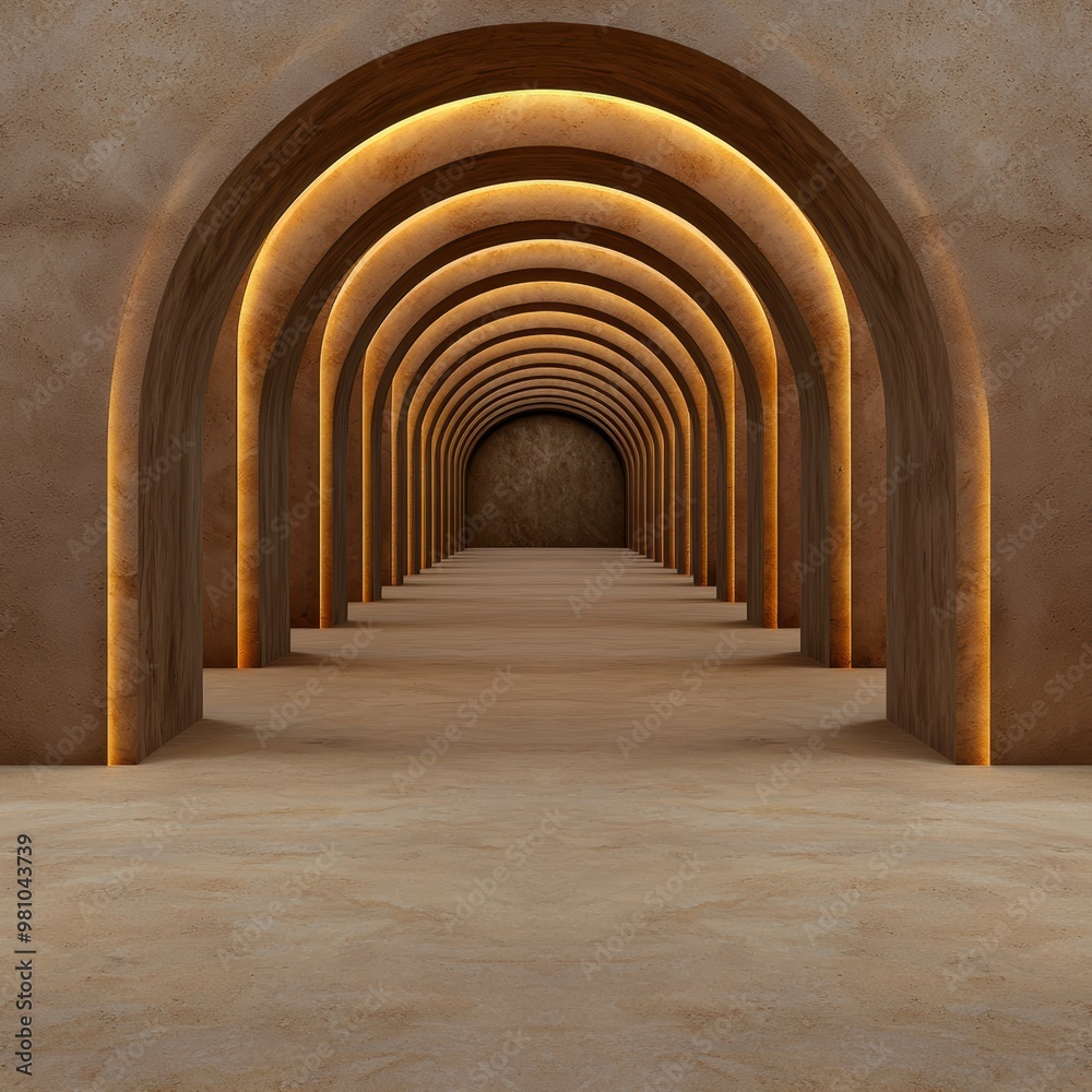 Elegant Arched Pathway with Warm Lighting Effect Elegant Arched Pathway with Warm Lighting Effect