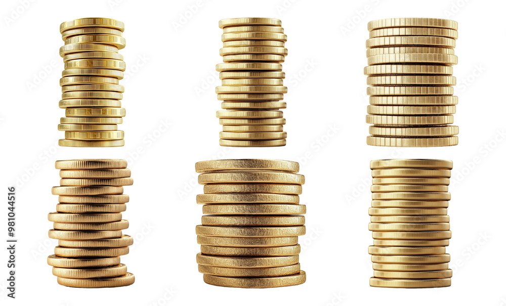 Stacks of Gold Coins on Transparent Background Stacks of Gold Coins on Transparent Background