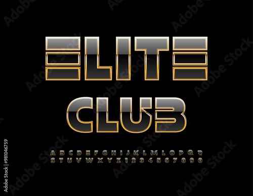 Vector luxury icon Elite Club. Futuristic style Font. Black and Golden Trendy Alphabet Letters and Numbers