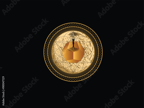 mystical tree, moon phases, sacred geometry