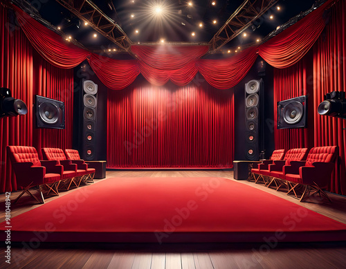  Cinema stage with sound system – A 3D render of a cinema stage setup with a sound syste_1(99) photo