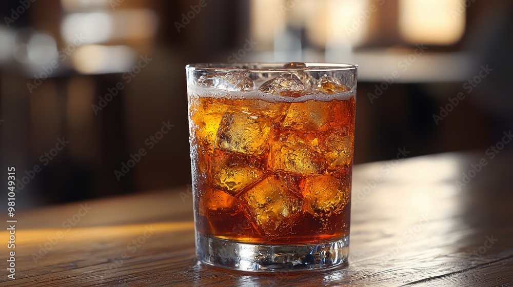 Refreshing glass of iced beverage served on a wooden table in a cozy indoor setting during the afternoon Refreshing glass of iced beverage served on a wooden table in a cozy indoor setting during the afternoon