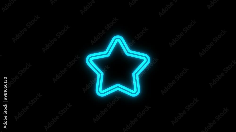A glowing neon effect of a star icon is set on a black background. 4k video motion graphic animation. A glowing neon effect of a star icon is set on a black background. 4k video motion graphic animation.
