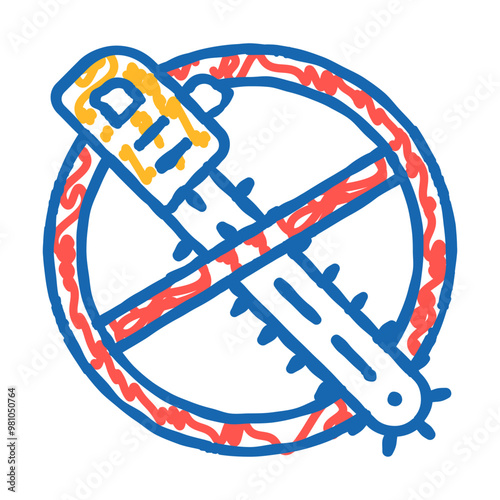 stop deforestation, crossed out chainsaw doodle icon sketch vector. stop deforestation, crossed out chainsaw sign. isolated symbol illustration