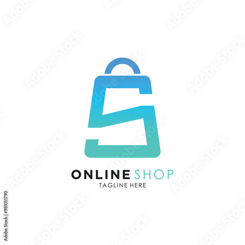 Online shop logo design icon with concept creative bag trolley and map