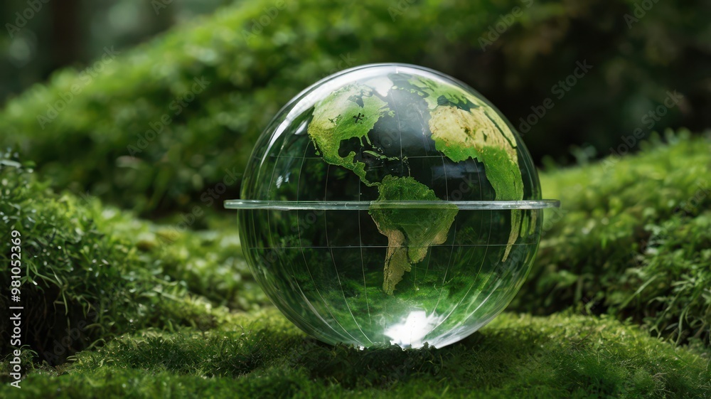 Glass Globe Resting on Moss in Forest Glass Globe Resting on Moss in Forest