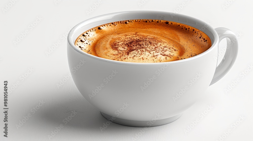 Steaming Cup of Freshly Brewed Coffee with Foam and Chocolate Topping, Isolated on White Background Steaming Cup of Freshly Brewed Coffee with Foam and Chocolate Topping, Isolated on White Background