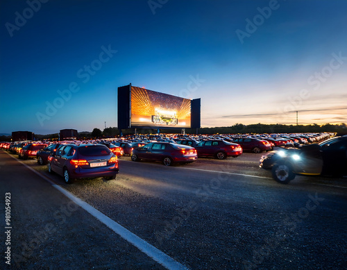  Drive-in cinema with cars – An outdoor American drive-in theater with rows of cars watching_1(133)