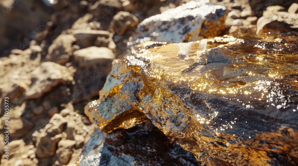 natural splendor of gold ore with a focus on its embedded gold and rugged rock formations. natural splendor of gold ore with a focus on its embedded gold and rugged rock formations.