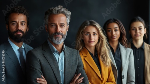 Confident Business Team: A diverse group of professionals exudes confidence and expertise, their poised gazes and sharp attire conveying a sense of professionalism and success. This image speaks volum photo