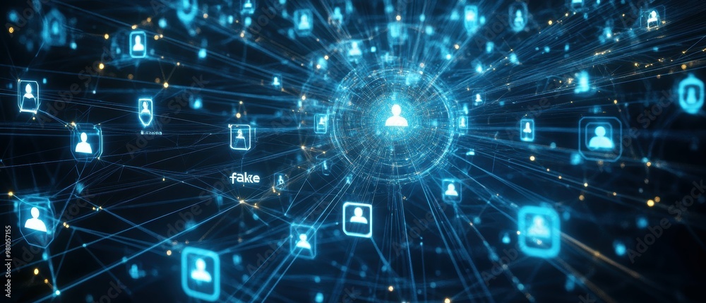 Obraz premium Expansive composition showcasing the pervasiveness of AI-generated 