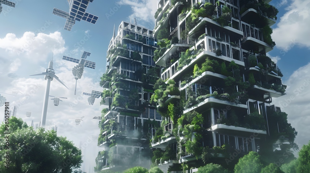 Beautiful view of Carbon Neutral Minimalist Skyscrapers