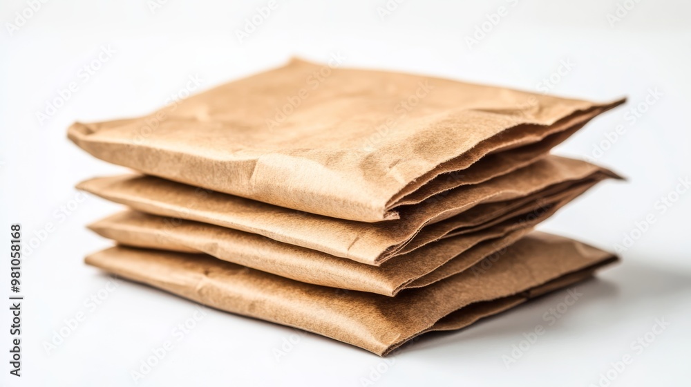 Stack of Brown Paper Bags on White Background Stack of Brown Paper Bags on White Background