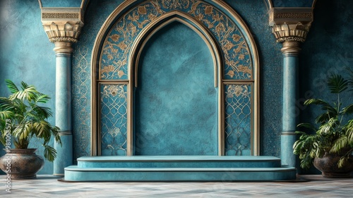 Elegant Turquoise Archway with Golden Detail