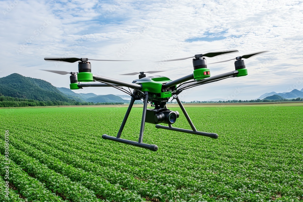 Smart farming with high-tech drones surveying vast agricultural lands, monitoring crops from the sky Smart farming with high-tech drones surveying vast agricultural lands, monitoring crops from the sky